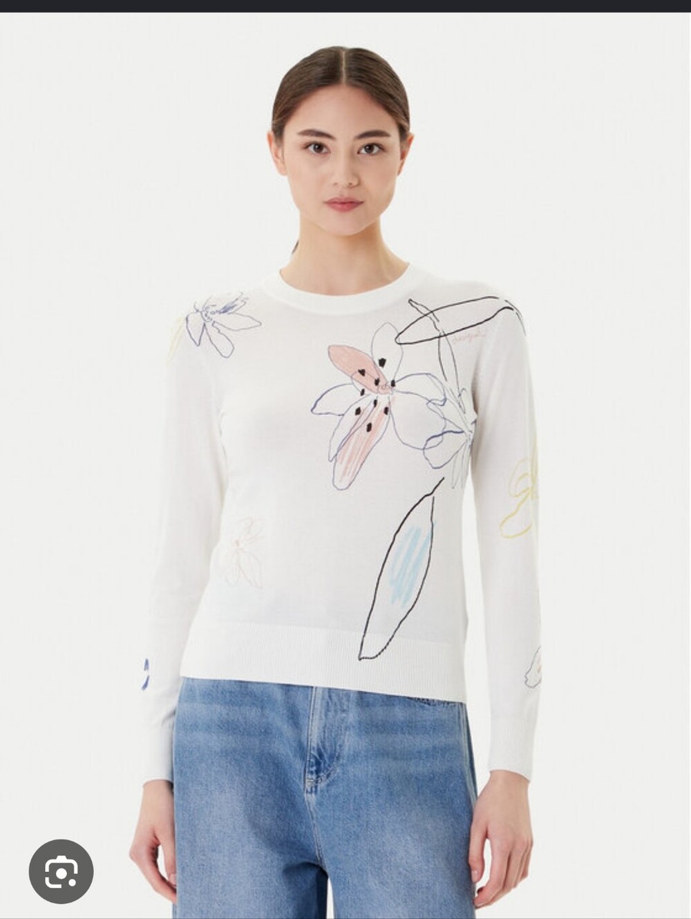 Desigual Floral Strokes Light Sweater White Size M